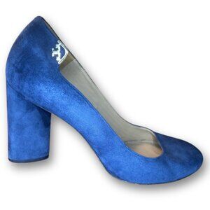 Tory Burch Heels Women's Size 9 M Elizabeth Shoes Blue Suede Leather Sole FLAWED